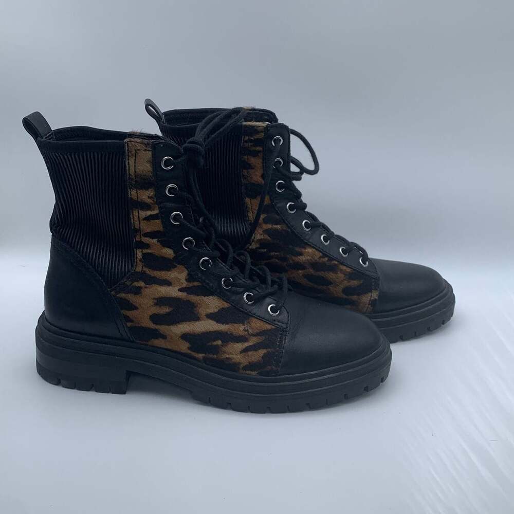 Vince Camuto Leopard Print Combat Boots - Leather/Cow Hair  Size 6.5